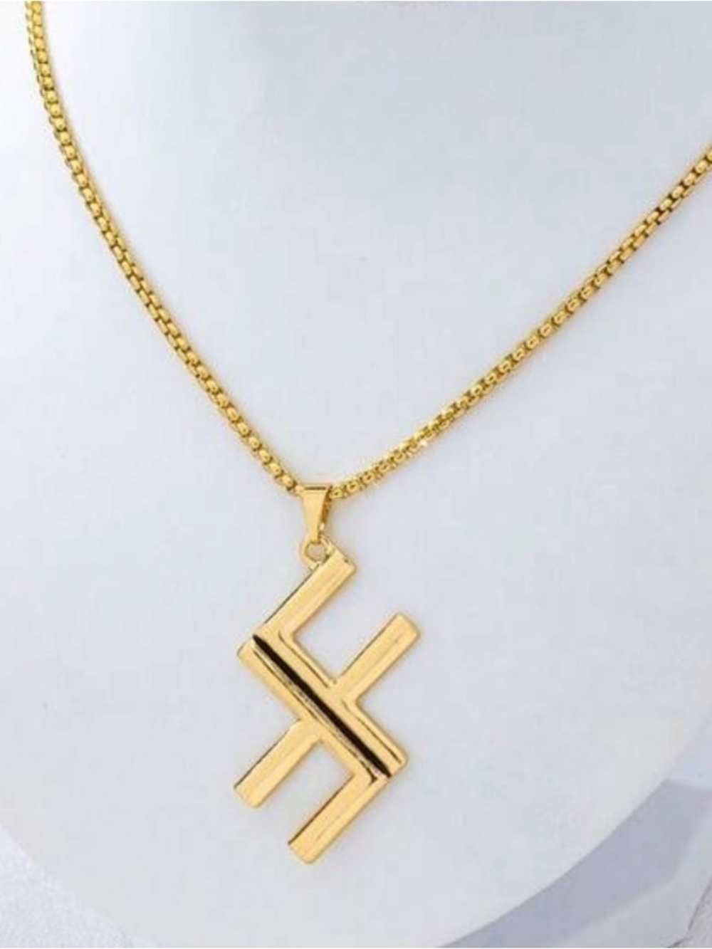 Gold Geometric Lettered F Crossbar Pendant Necklace